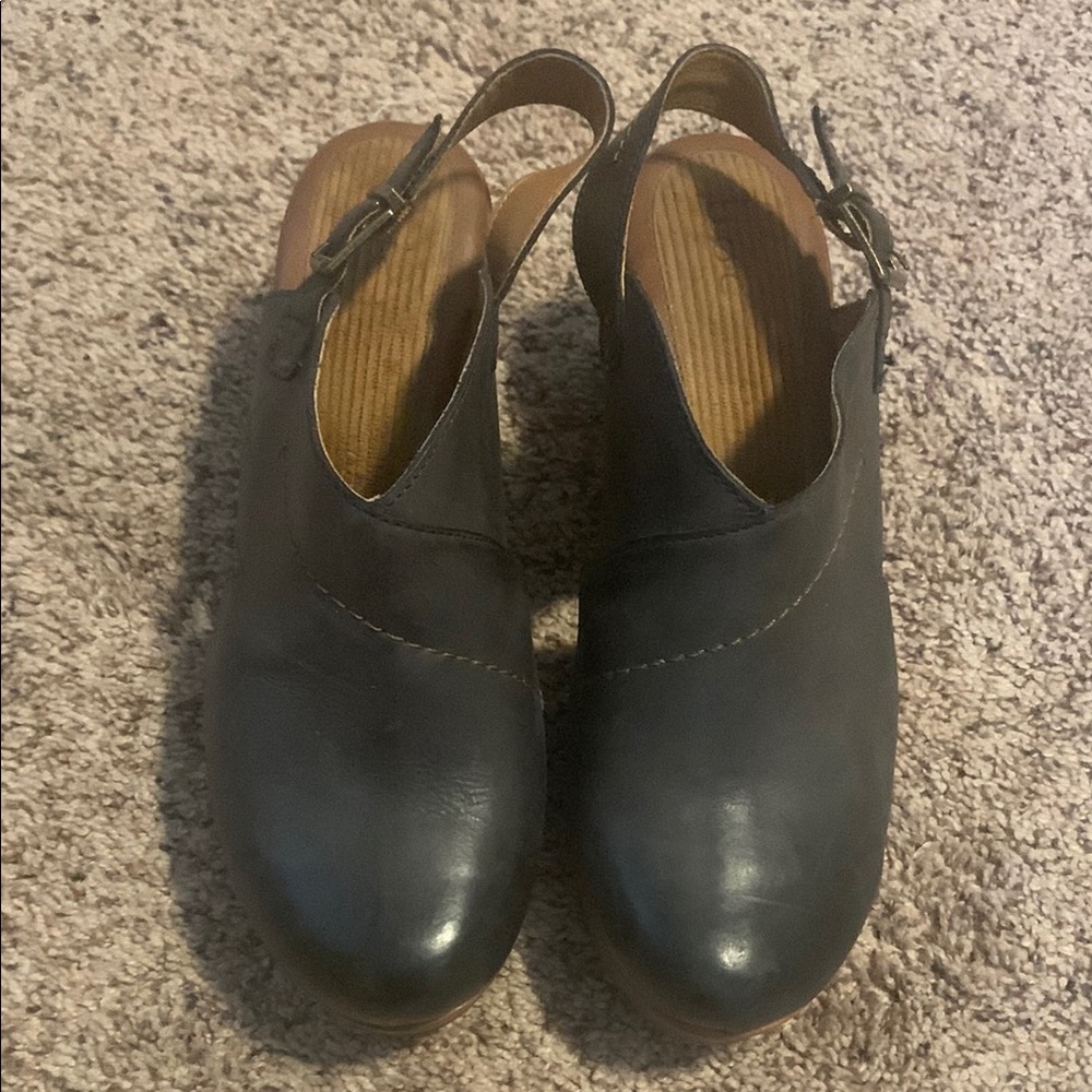 Black Leather Mules with Open Back